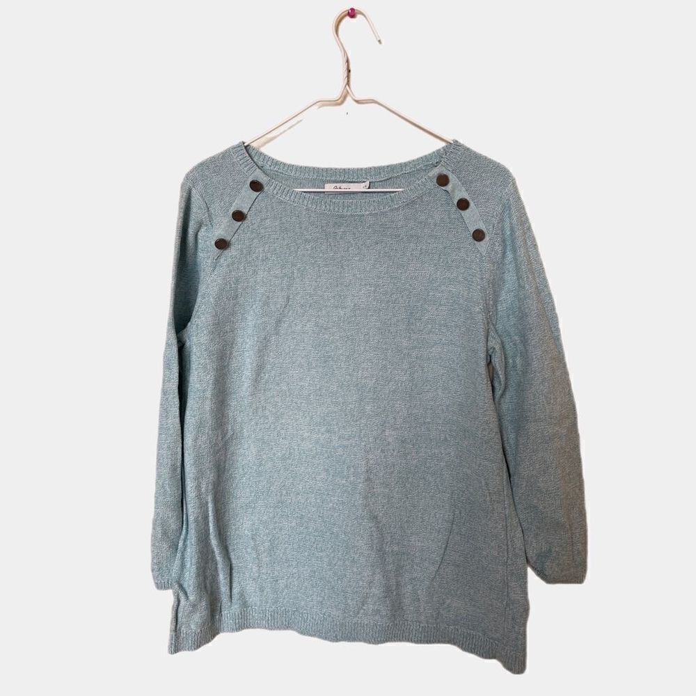 Reitmans Blue Sweater w/ buttons on shoulder womens size large